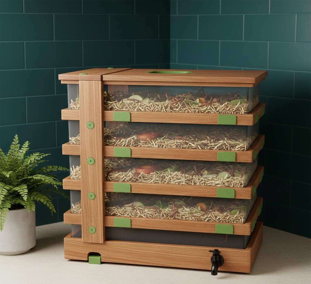 Worm composting bin system